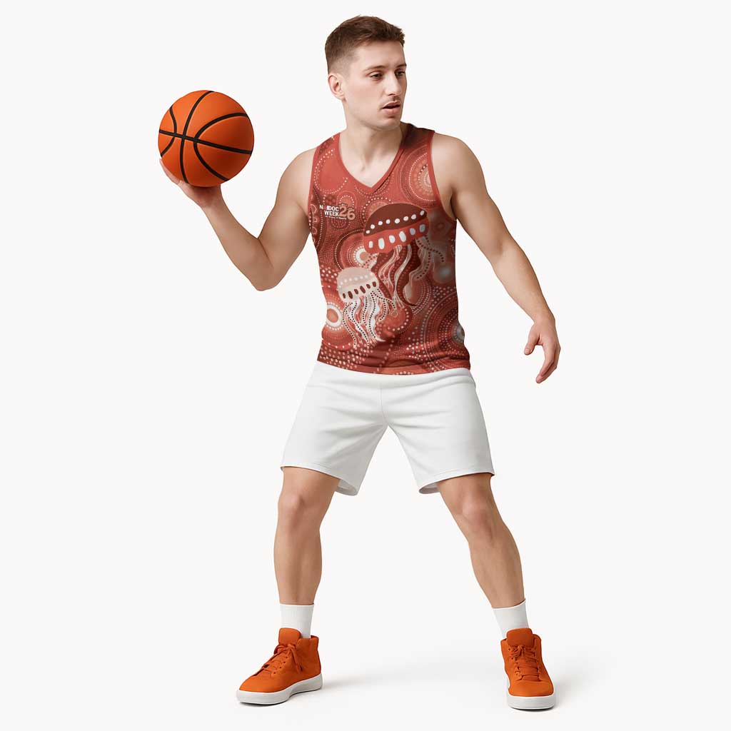 NAIDOC Deadly 50 Years Basketball Jersey Jellyfish Aboriginal Culture Inspired Red