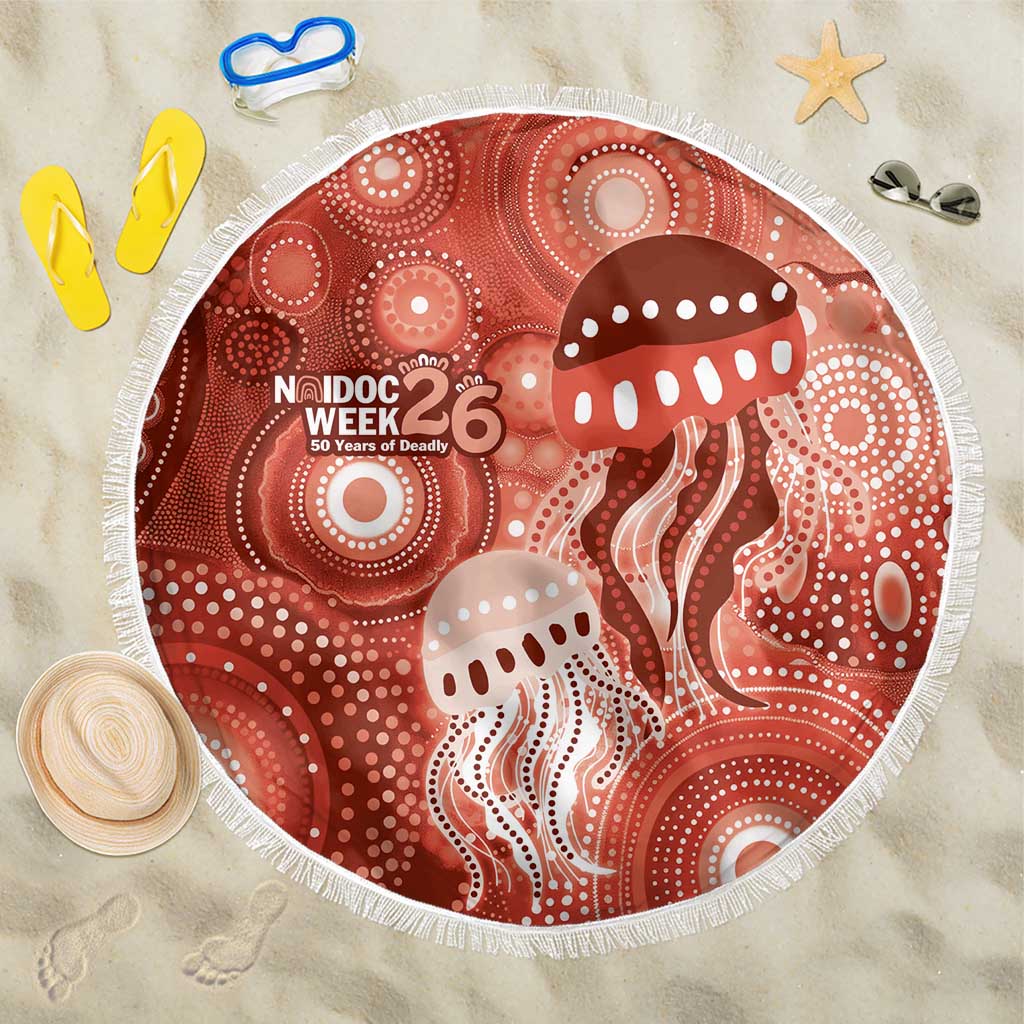 NAIDOC Deadly 50 Years Beach Blanket Jellyfish Aboriginal Culture Inspired Red