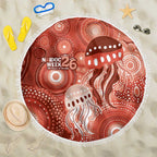 NAIDOC Deadly 50 Years Beach Blanket Jellyfish Aboriginal Culture Inspired Red