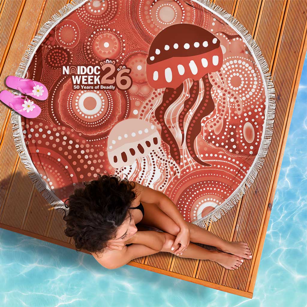 NAIDOC Deadly 50 Years Beach Blanket Jellyfish Aboriginal Culture Inspired Red