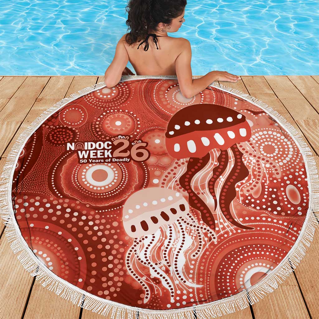 NAIDOC Deadly 50 Years Beach Blanket Jellyfish Aboriginal Culture Inspired Red