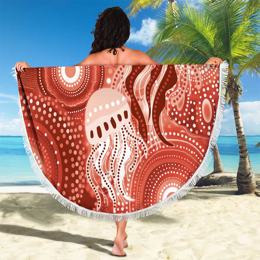 NAIDOC Deadly 50 Years Beach Blanket Jellyfish Aboriginal Culture Inspired Red