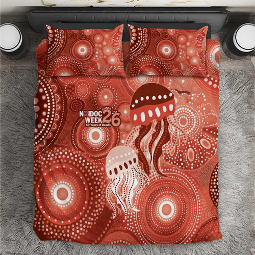 NAIDOC Deadly 50 Years Bedding Set Jellyfish Aboriginal Culture Inspired Red