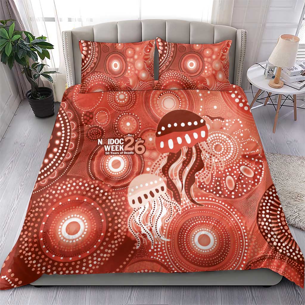 NAIDOC Deadly 50 Years Bedding Set Jellyfish Aboriginal Culture Inspired Red