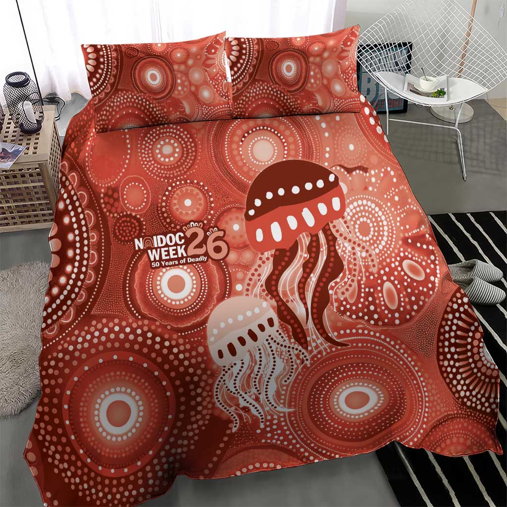 NAIDOC Deadly 50 Years Bedding Set Jellyfish Aboriginal Culture Inspired Red