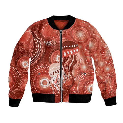 NAIDOC Deadly 50 Years Bomber Jacket Jellyfish Aboriginal Culture Inspired Red
