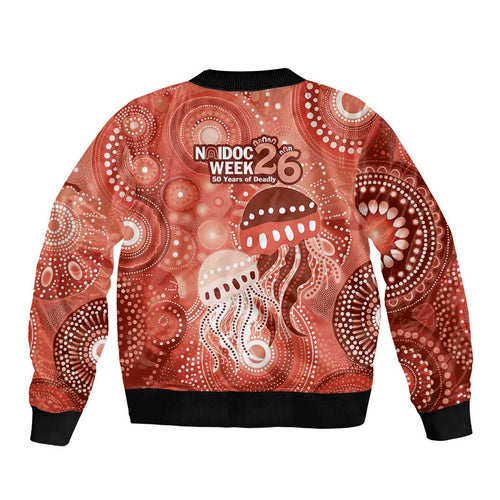 NAIDOC Deadly 50 Years Bomber Jacket Jellyfish Aboriginal Culture Inspired Red