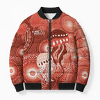 NAIDOC Deadly 50 Years Bomber Puffer Jacket Jellyfish Aboriginal Culture Inspired Red