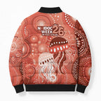 NAIDOC Deadly 50 Years Bomber Puffer Jacket Jellyfish Aboriginal Culture Inspired Red