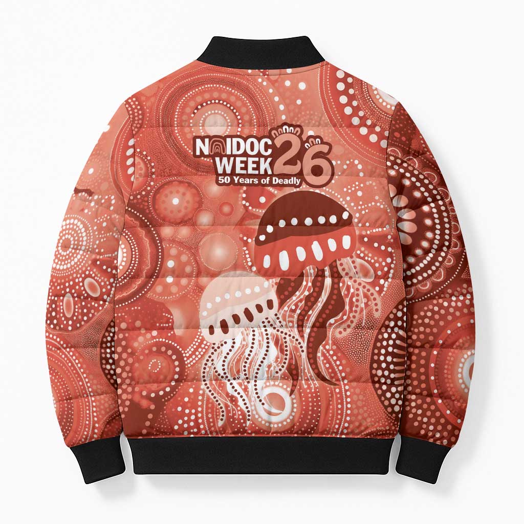 NAIDOC Deadly 50 Years Bomber Puffer Jacket Jellyfish Aboriginal Culture Inspired Red