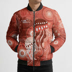 NAIDOC Deadly 50 Years Bomber Puffer Jacket Jellyfish Aboriginal Culture Inspired Red