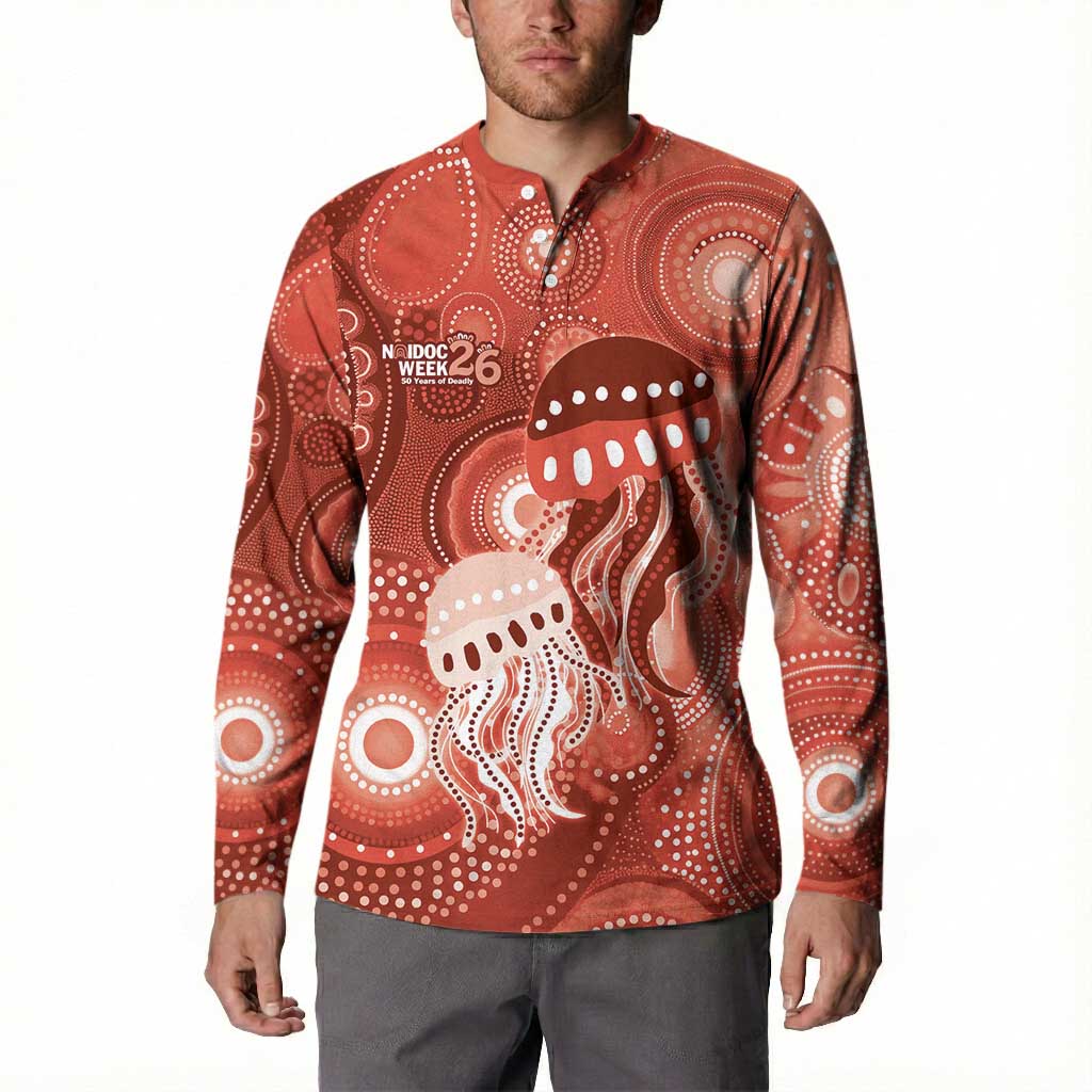 NAIDOC Deadly 50 Years Button Sweatshirt Jellyfish Aboriginal Culture Inspired Red