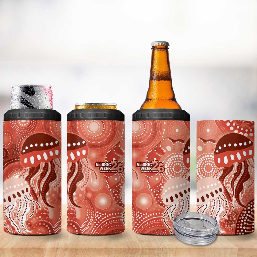 NAIDOC Deadly 50 Years 4 in 1 Can Cooler Tumbler Jellyfish Aboriginal Culture Inspired Red