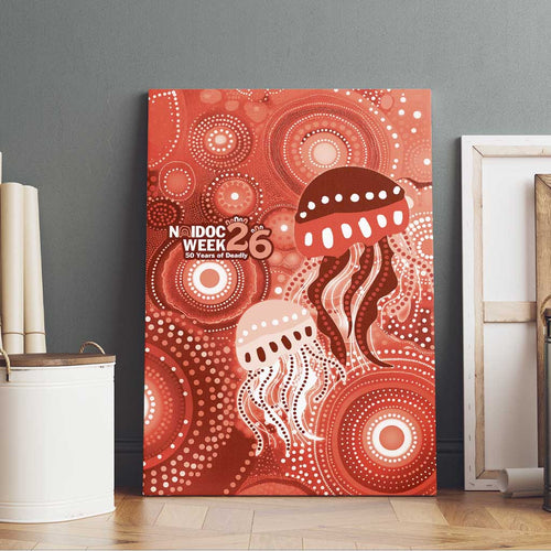 NAIDOC Deadly 50 Years Canvas Wall Art Jellyfish Aboriginal Culture Inspired Red