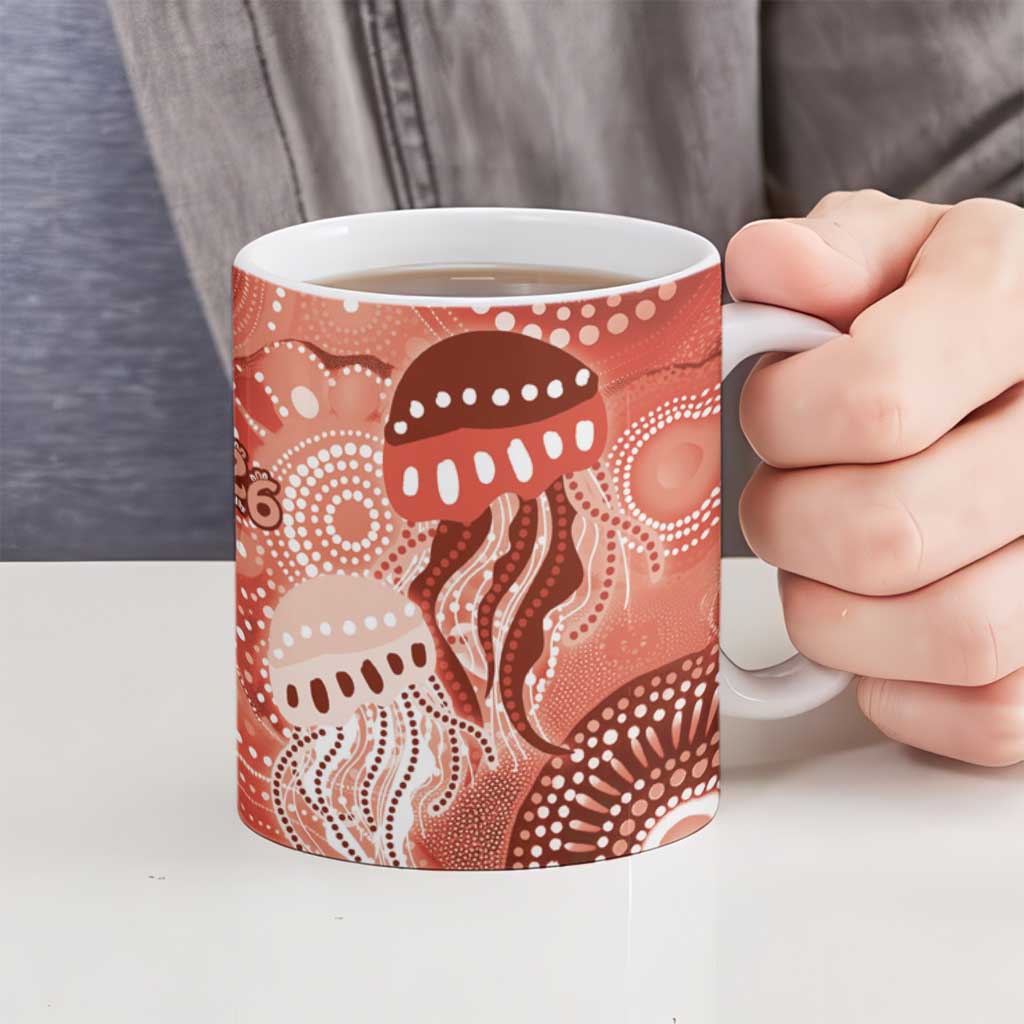 NAIDOC Deadly 50 Years Ceramic Mug Jellyfish Aboriginal Culture Inspired Red