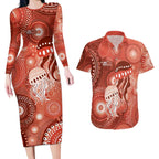 NAIDOC Deadly 50 Years Couples Matching Long Sleeve Bodycon Dress and Hawaiian Shirt Jellyfish Aboriginal Culture Inspired Red