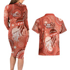 NAIDOC Deadly 50 Years Couples Matching Long Sleeve Bodycon Dress and Hawaiian Shirt Jellyfish Aboriginal Culture Inspired Red