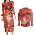 NAIDOC Deadly 50 Years Couples Matching Long Sleeve Bodycon Dress and Long Sleeve Button Shirt Jellyfish Aboriginal Culture Inspired Red