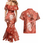 NAIDOC Deadly 50 Years Couples Matching Mermaid Dress and Hawaiian Shirt Jellyfish Aboriginal Culture Inspired Red
