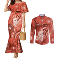 NAIDOC Deadly 50 Years Couples Matching Mermaid Dress and Long Sleeve Button Shirt Jellyfish Aboriginal Culture Inspired Red