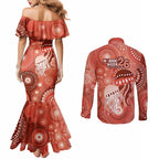 NAIDOC Deadly 50 Years Couples Matching Mermaid Dress and Long Sleeve Button Shirt Jellyfish Aboriginal Culture Inspired Red