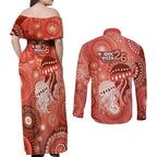 NAIDOC Deadly 50 Years Couples Matching Off Shoulder Maxi Dress and Long Sleeve Button Shirt Jellyfish Aboriginal Culture Inspired Red