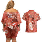 NAIDOC Deadly 50 Years Couples Matching Off Shoulder Short Dress and Hawaiian Shirt Jellyfish Aboriginal Culture Inspired Red