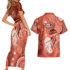 NAIDOC Deadly 50 Years Couples Matching Short Sleeve Bodycon Dress and Hawaiian Shirt Jellyfish Aboriginal Culture Inspired Red