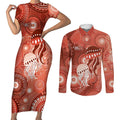 NAIDOC Deadly 50 Years Couples Matching Short Sleeve Bodycon Dress and Long Sleeve Button Shirt Jellyfish Aboriginal Culture Inspired Red