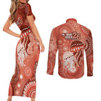 NAIDOC Deadly 50 Years Couples Matching Short Sleeve Bodycon Dress and Long Sleeve Button Shirt Jellyfish Aboriginal Culture Inspired Red