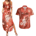 NAIDOC Deadly 50 Years Couples Matching Summer Maxi Dress and Hawaiian Shirt Jellyfish Aboriginal Culture Inspired Red