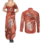 NAIDOC Deadly 50 Years Couples Matching Summer Maxi Dress and Long Sleeve Button Shirt Jellyfish Aboriginal Culture Inspired Red