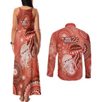 NAIDOC Deadly 50 Years Couples Matching Tank Maxi Dress and Long Sleeve Button Shirt Jellyfish Aboriginal Culture Inspired Red
