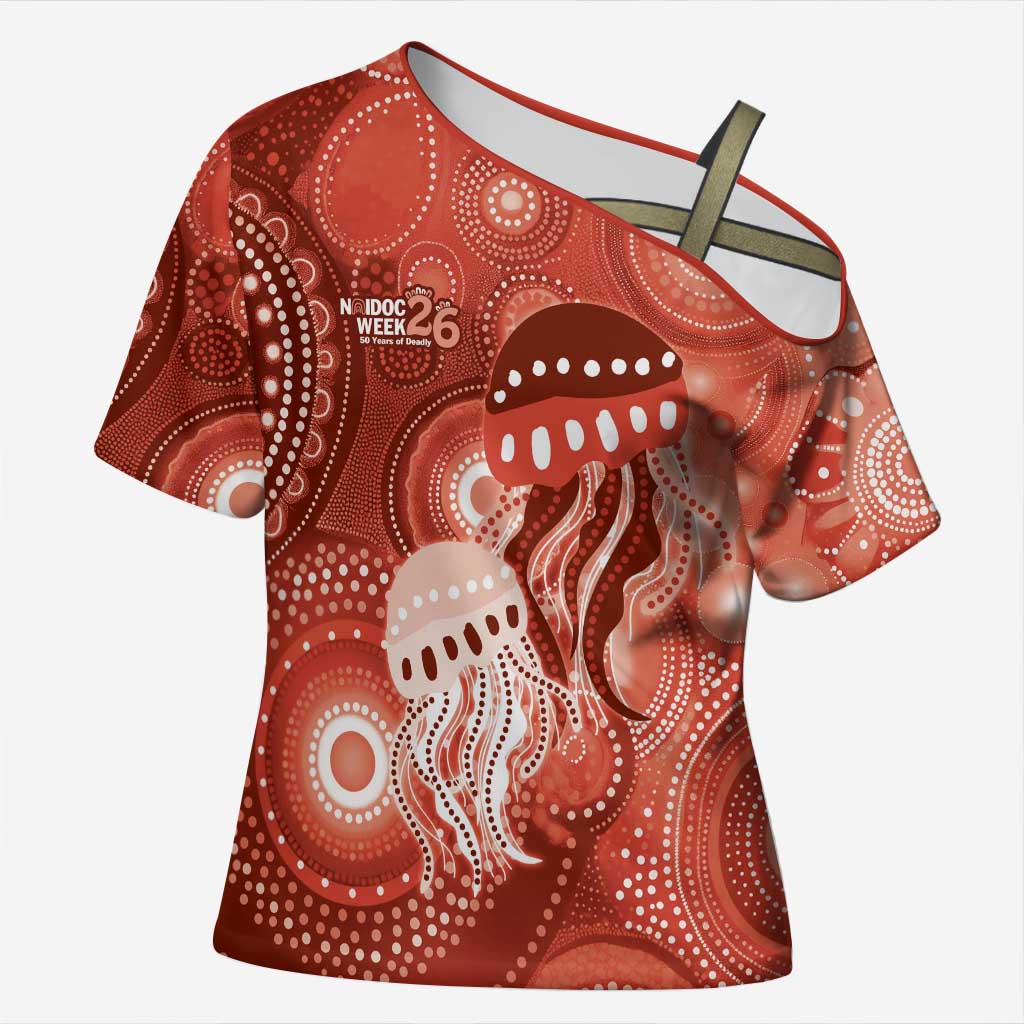 NAIDOC Deadly 50 Years Cross Shoulder Shirt Jellyfish Aboriginal Culture Inspired Red
