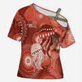 NAIDOC Deadly 50 Years Cross Shoulder Shirt Jellyfish Aboriginal Culture Inspired Red
