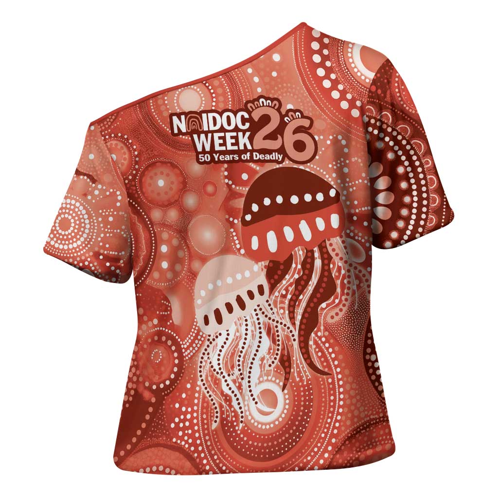 NAIDOC Deadly 50 Years Cross Shoulder Shirt Jellyfish Aboriginal Culture Inspired Red