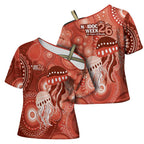 NAIDOC Deadly 50 Years Cross Shoulder Shirt Jellyfish Aboriginal Culture Inspired Red
