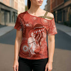 NAIDOC Deadly 50 Years Cross Shoulder Shirt Jellyfish Aboriginal Culture Inspired Red