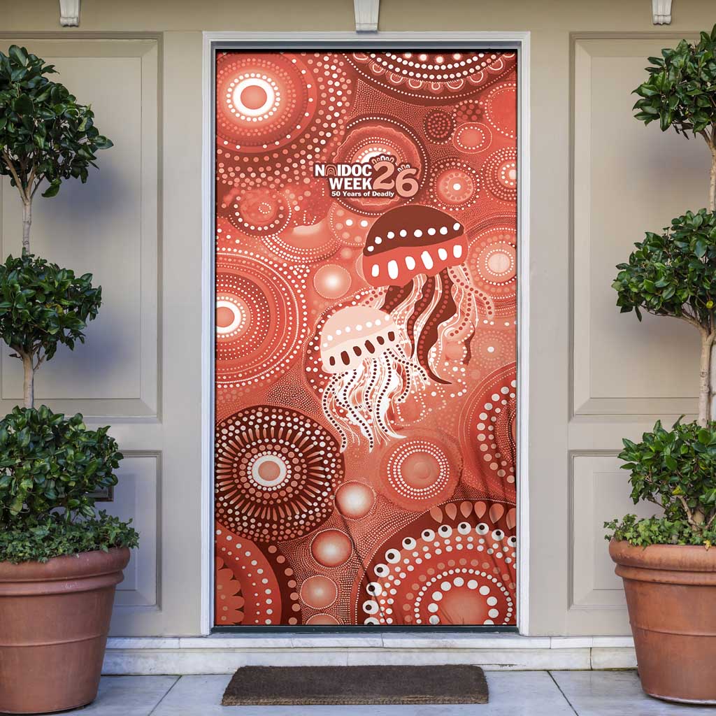 NAIDOC Deadly 50 Years Door Cover Jellyfish Aboriginal Culture Inspired Red
