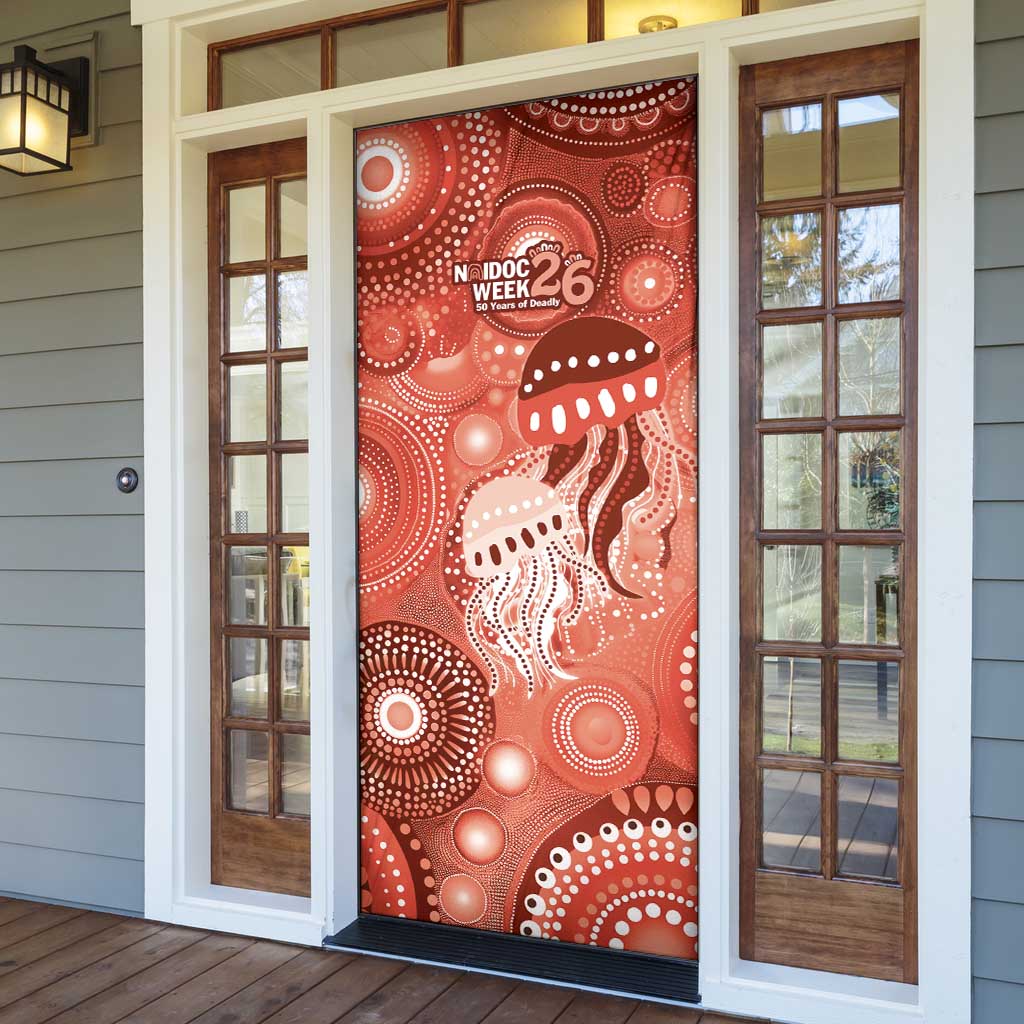NAIDOC Deadly 50 Years Door Cover Jellyfish Aboriginal Culture Inspired Red