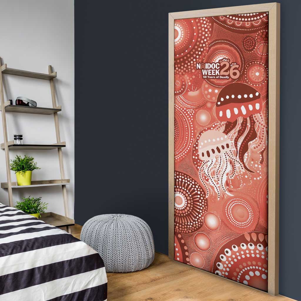 NAIDOC Deadly 50 Years Door Cover Jellyfish Aboriginal Culture Inspired Red
