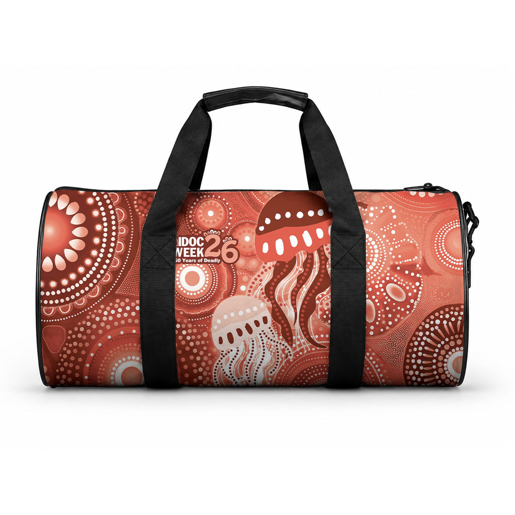 NAIDOC Deadly 50 Years Duffle Bag Jellyfish Aboriginal Culture Inspired Red