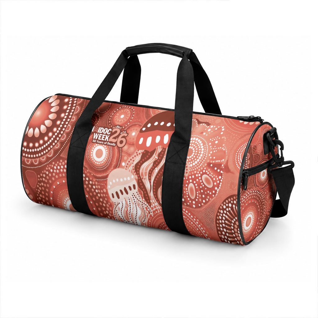 NAIDOC Deadly 50 Years Duffle Bag Jellyfish Aboriginal Culture Inspired Red