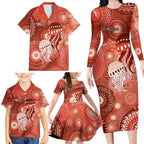 NAIDOC Deadly 50 Years Family Matching Long Sleeve Bodycon Dress and Hawaiian Shirt Jellyfish Aboriginal Culture Inspired Red