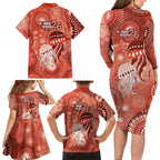 NAIDOC Deadly 50 Years Family Matching Long Sleeve Bodycon Dress and Hawaiian Shirt Jellyfish Aboriginal Culture Inspired Red