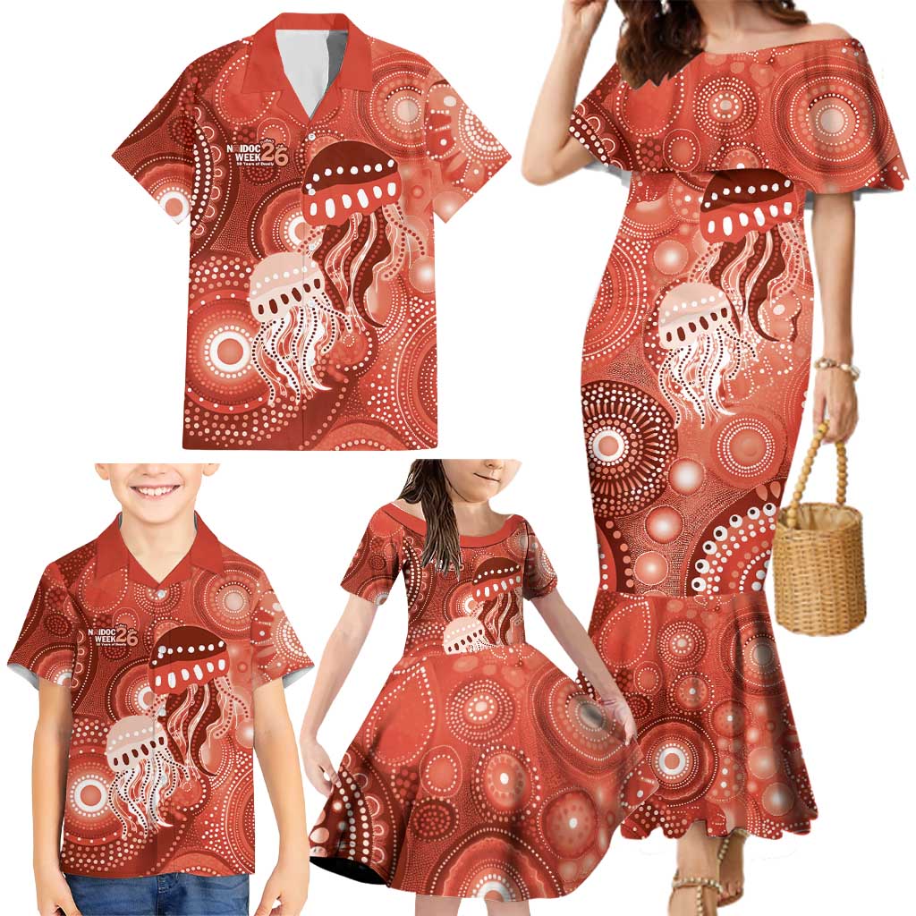 NAIDOC Deadly 50 Years Family Matching Mermaid Dress and Hawaiian Shirt Jellyfish Aboriginal Culture Inspired Red