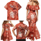 NAIDOC Deadly 50 Years Family Matching Mermaid Dress and Hawaiian Shirt Jellyfish Aboriginal Culture Inspired Red