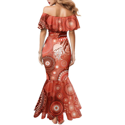 NAIDOC Deadly 50 Years Family Matching Mermaid Dress and Hawaiian Shirt Jellyfish Aboriginal Culture Inspired Red