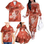 NAIDOC Deadly 50 Years Family Matching Off The Shoulder Long Sleeve Dress and Hawaiian Shirt Jellyfish Aboriginal Culture Inspired Red
