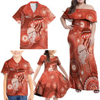 NAIDOC Deadly 50 Years Family Matching Off Shoulder Maxi Dress and Hawaiian Shirt Jellyfish Aboriginal Culture Inspired Red